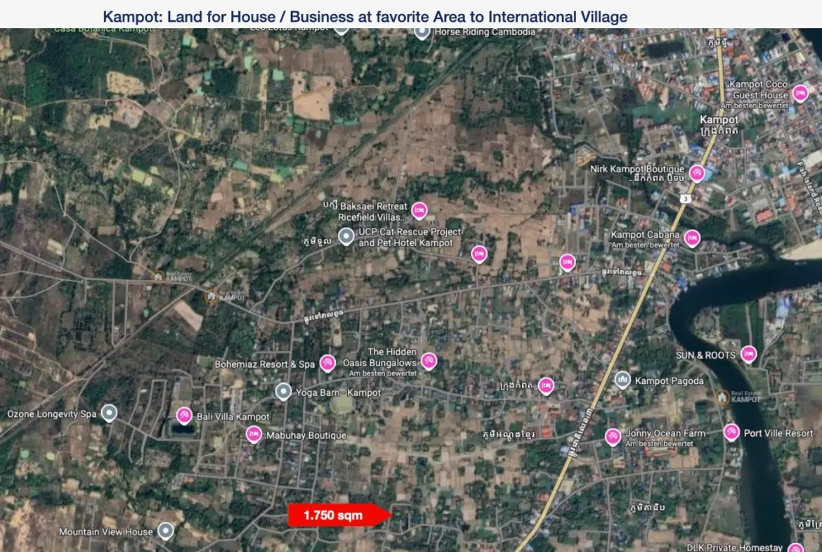 Kampot: 1.750 sqm at favorite Area to International Village