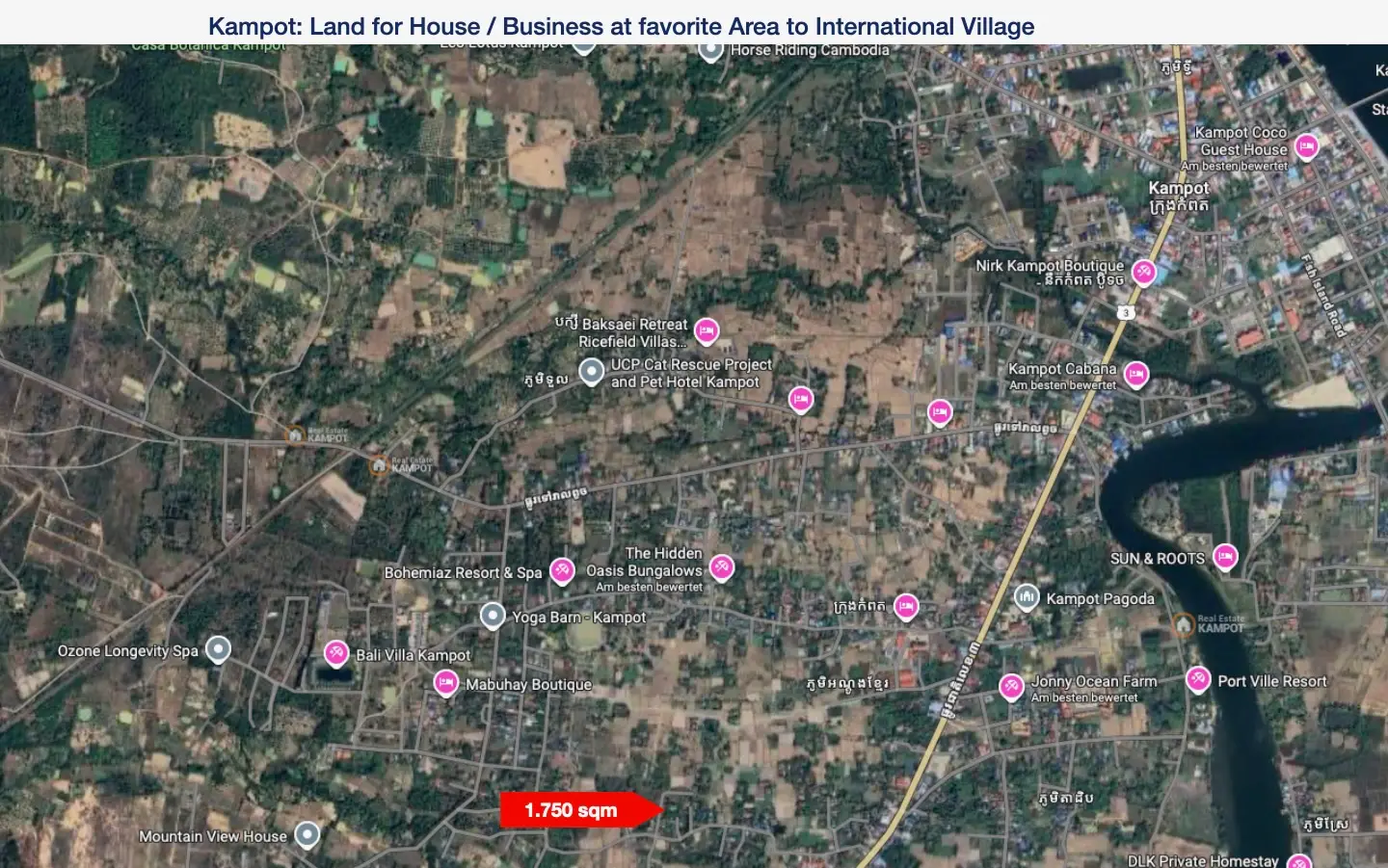 Kampot: 1.750 sqm at favorite Area to International Village