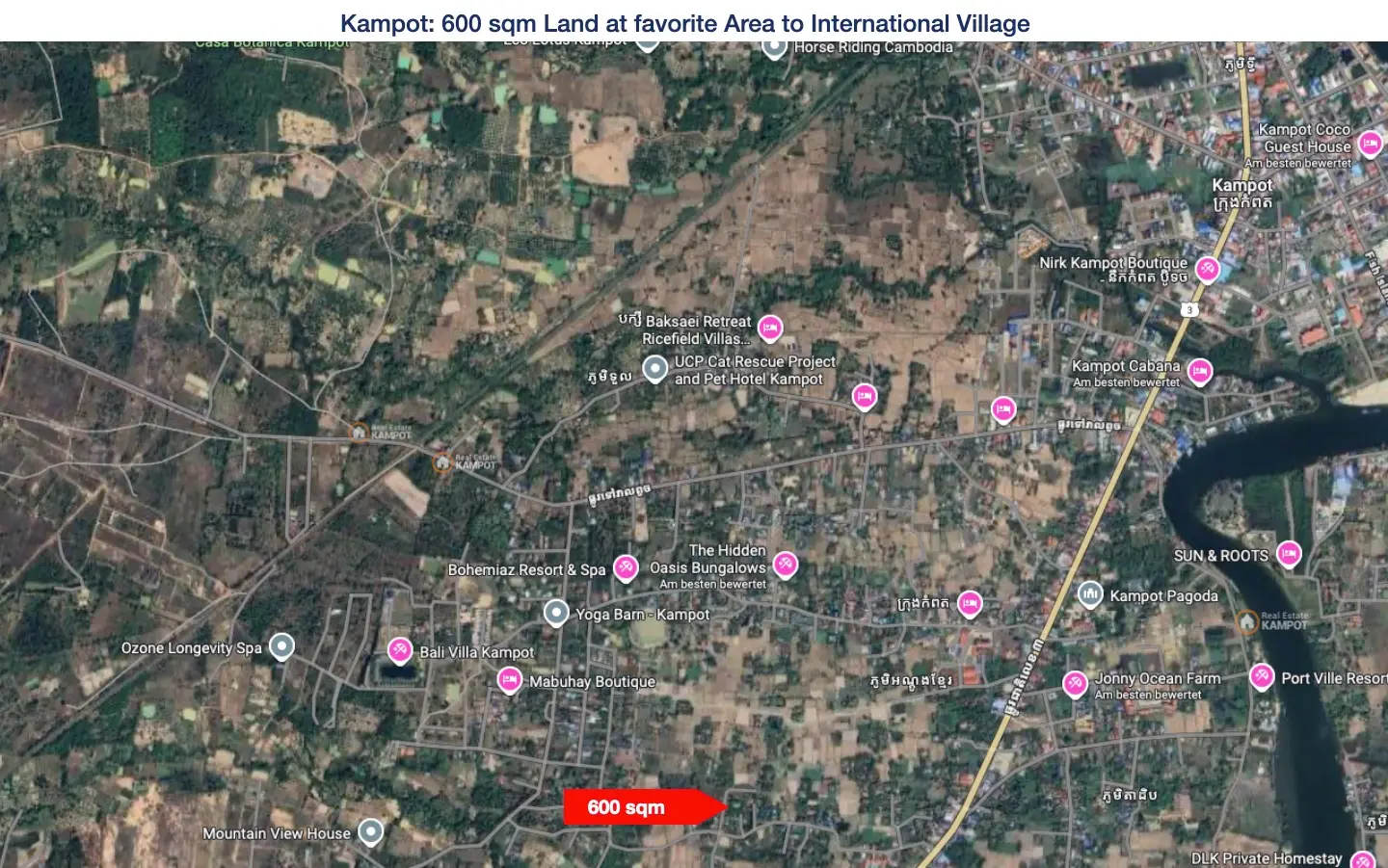 Kampot: 600 sqm Land at favorite Area to International Village