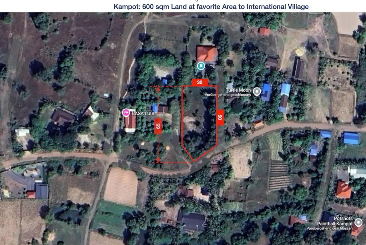 Kampot: 600 sqm Land at favorite Area to International Village