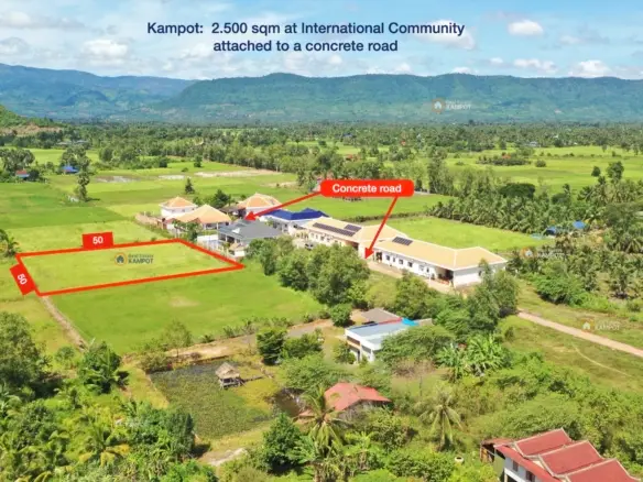 Land For Home or Resort At Kampot, 2.500 Sqm, Mountain View