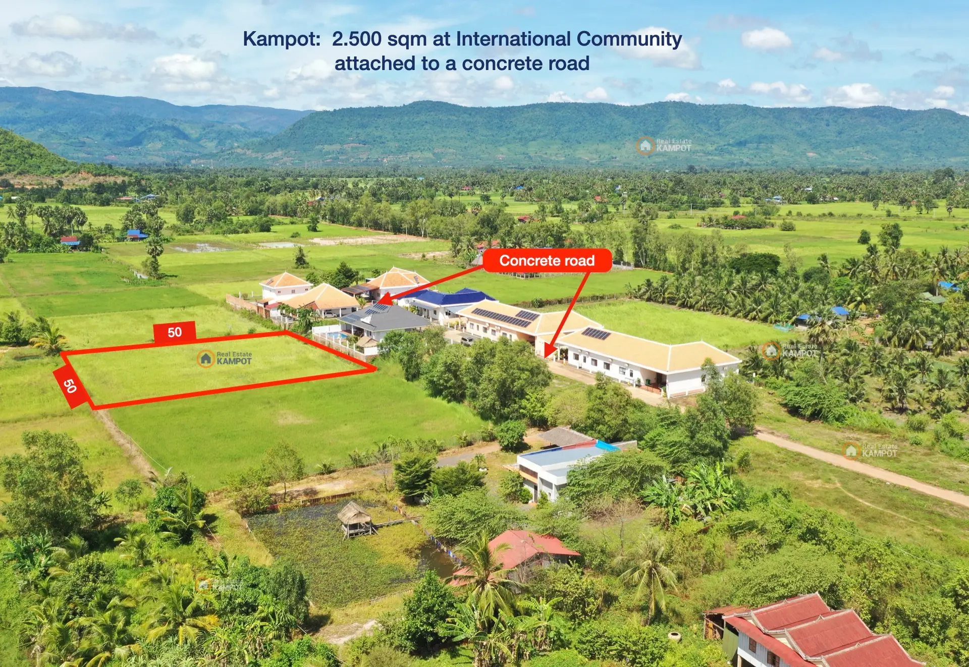 Land For Home or Resort At Kampot, 2.500 Sqm, Mountain View