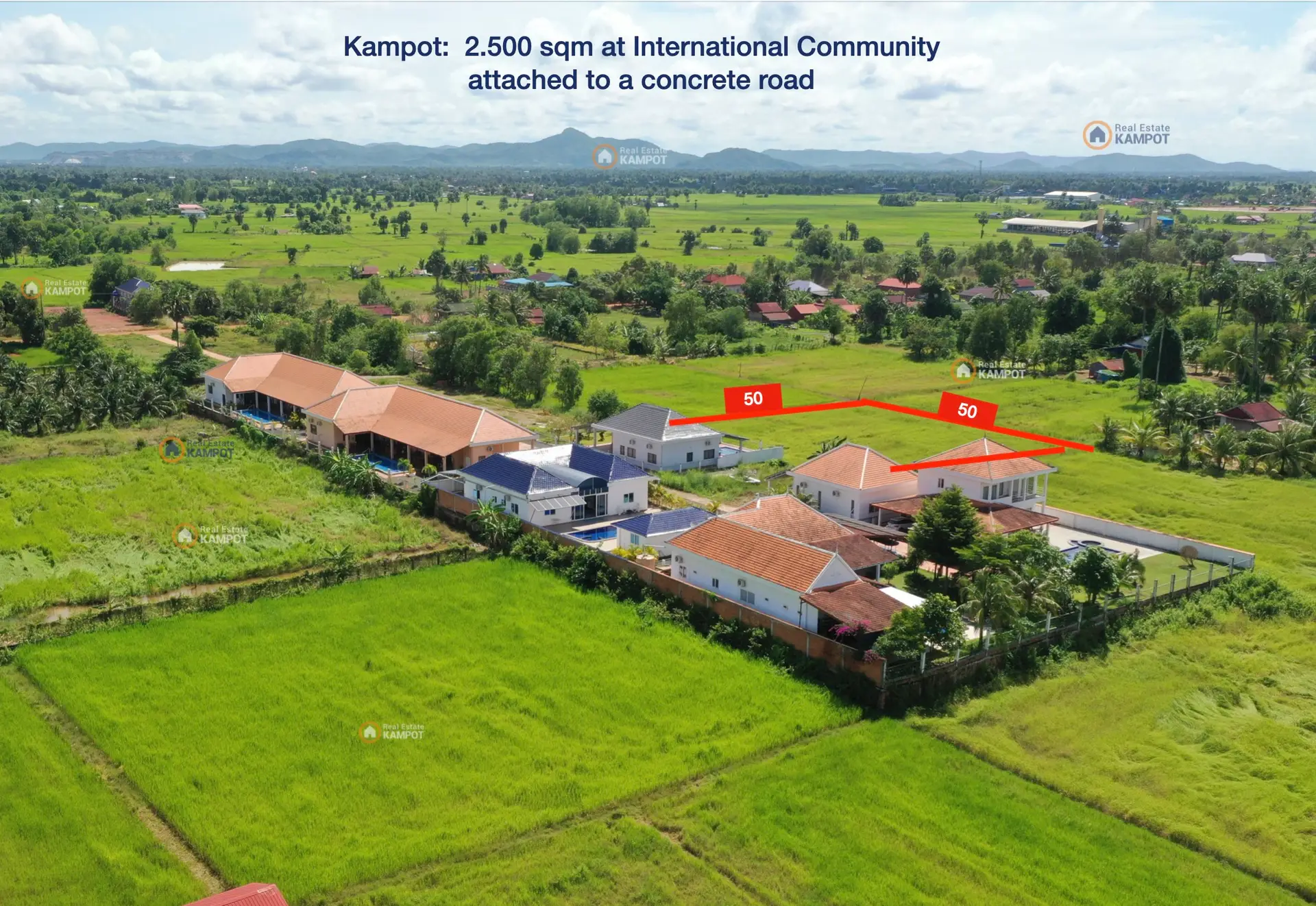 Land For Home or Resort At Kampot, 2.500 Sqm, Mountain View
