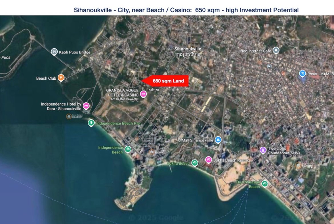 Sihanoukville City / near Beach / Casino: 650 sqm for House, Hotel or Guesthouse