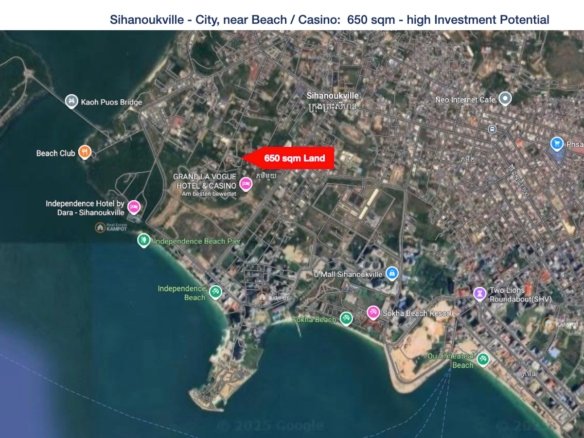Sihanoukville City / near Beach / Casino: 650 sqm for House, Hotel or Guesthouse