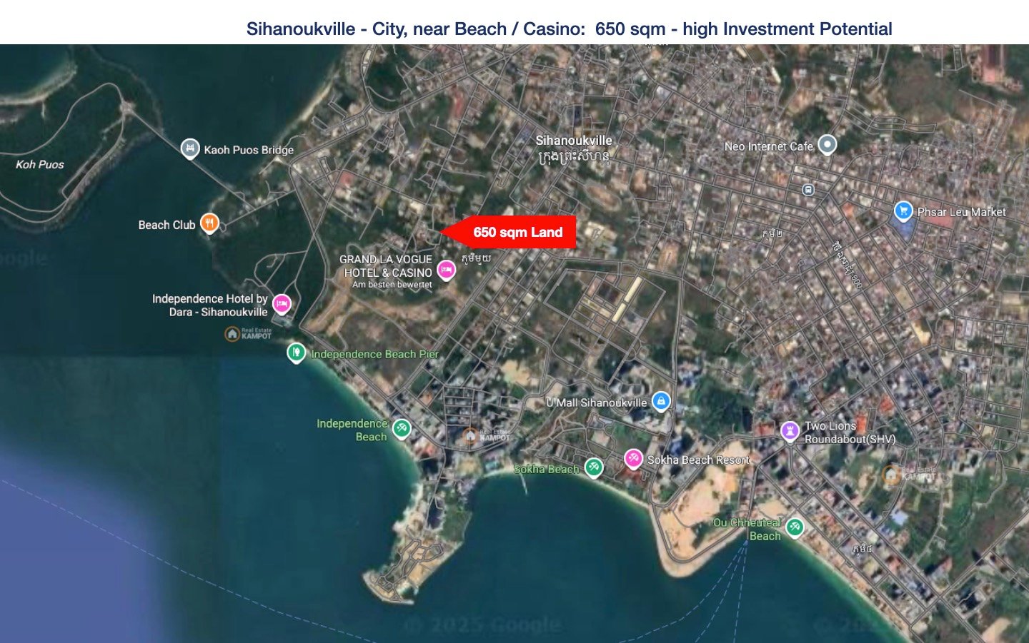 Sihanoukville City / near Beach / Casino: 650 sqm for House, Hotel or Guesthouse Sihanoukville City / near Beach / Casino: 650 sqm for House, Hotel or Guesthouse