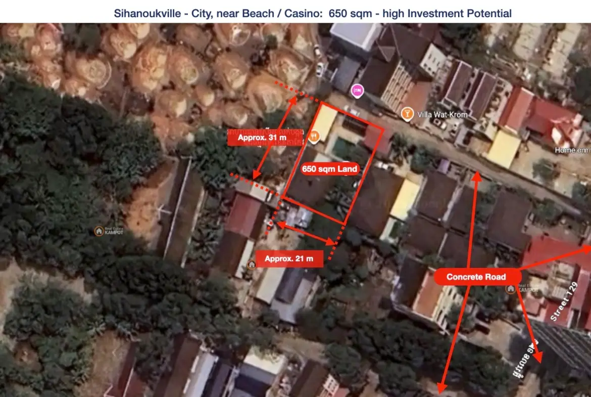 Sihanoukville City / near Beach / Casino: 650 sqm for House, Hotel or Guesthouse