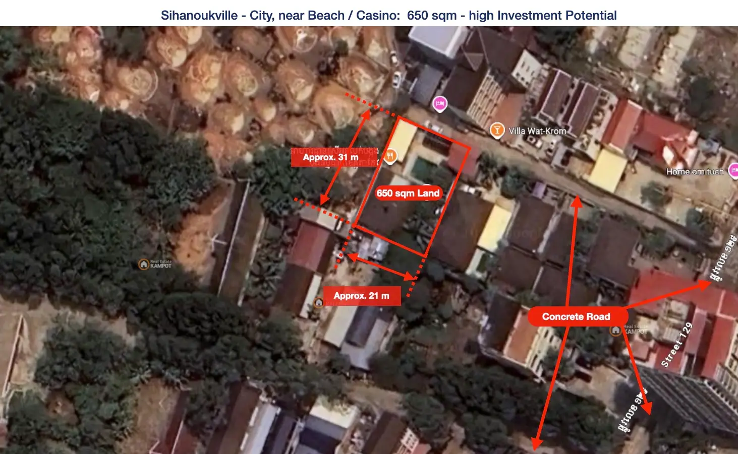 Sihanoukville City / near Beach / Casino: 650 sqm for House, Hotel or Guesthouse Sihanoukville City / near Beach / Casino: 650 sqm for House, Hotel or Guesthouse