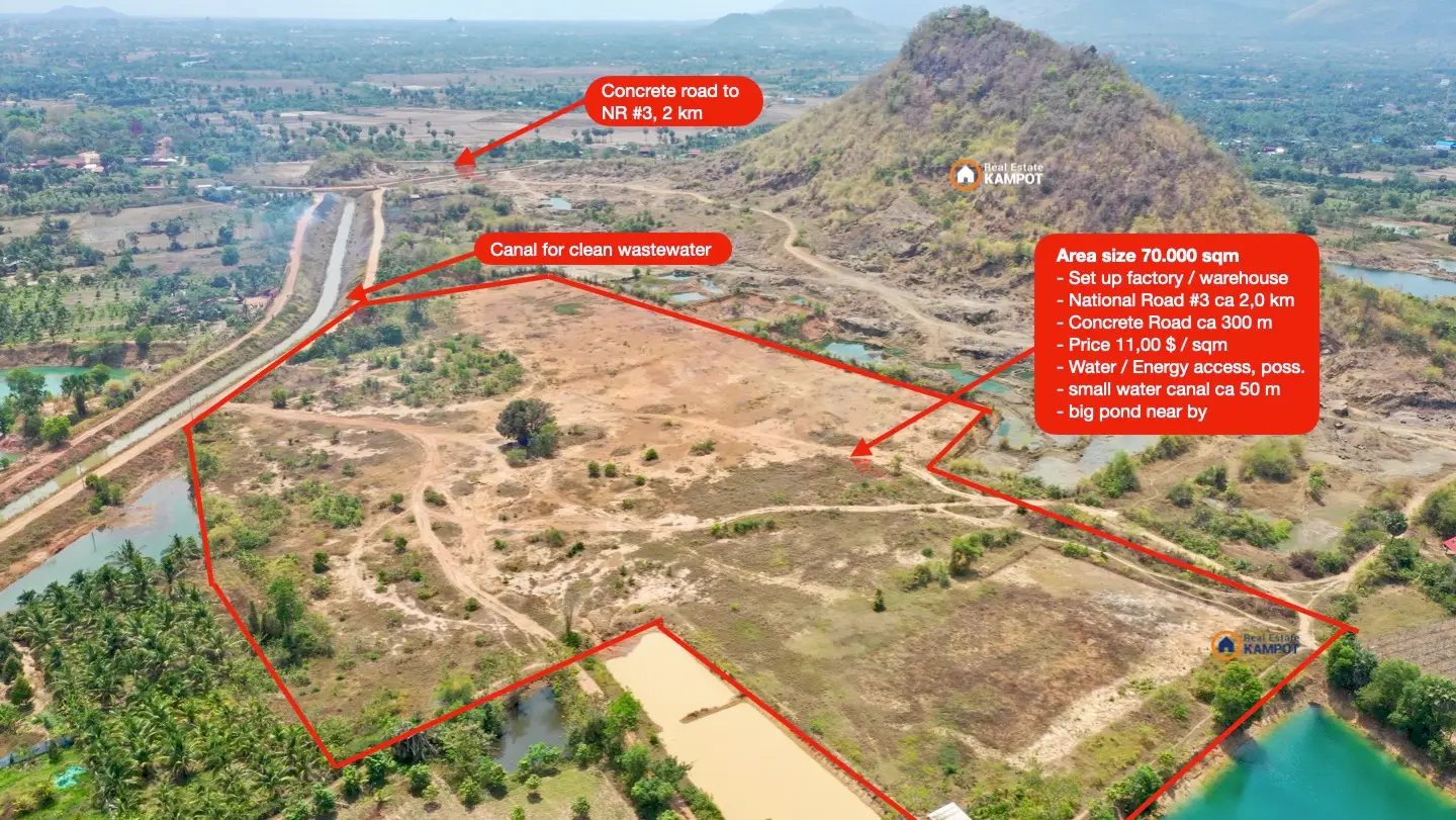 Kampot: Prime 70,000 sqm Land for Industrial or Commercial Development