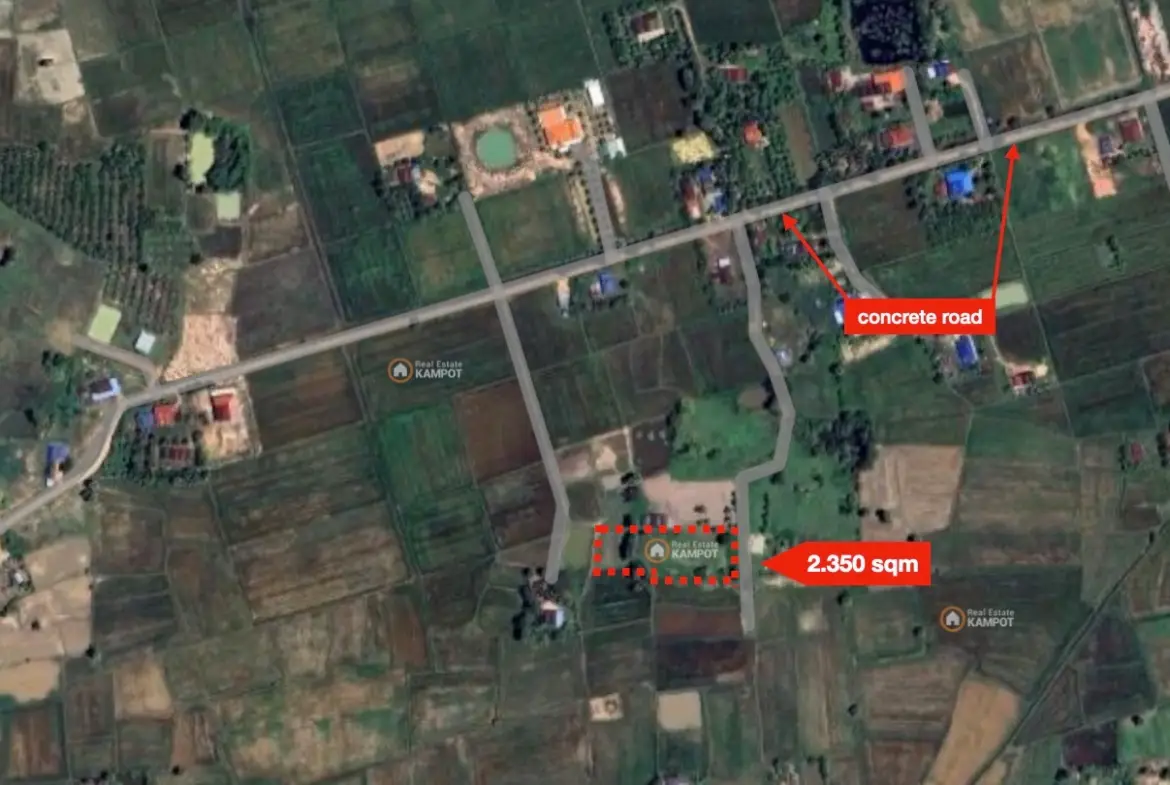 Kampot – Land full fenced, 2.350 sqm